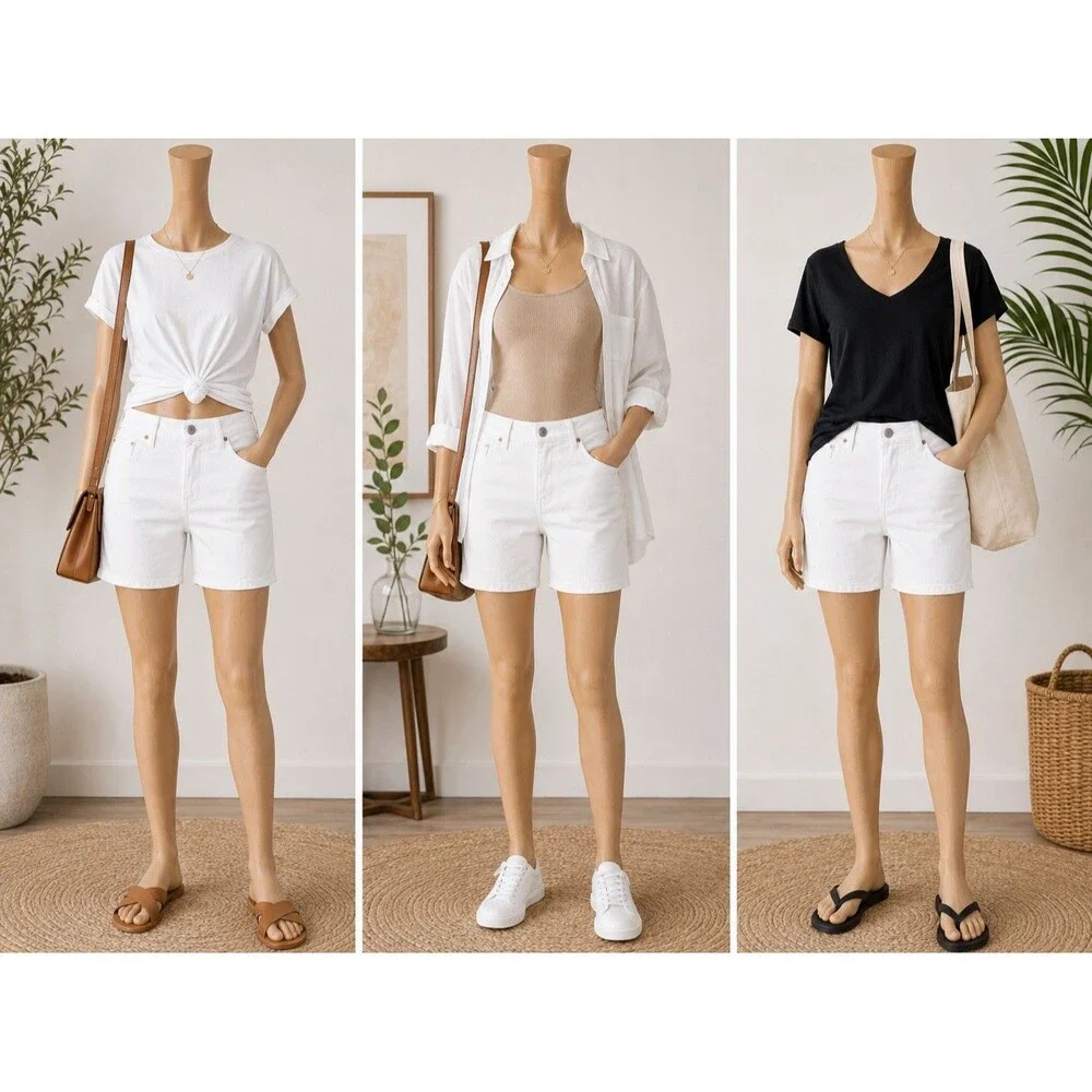 Levi's Mid-Length Cuffed Denim Shorts in white size 29